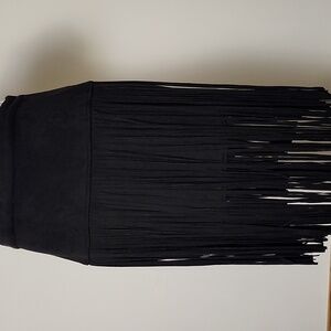 Design Lab Boho Black Fringe Midi Skirt Stretch Knit Medium Festival Skirt